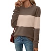 WIHOLL Sweaters for Women Lightweight Fall Tops Pullover Long Sleeve Shirts(T-chocolate Brown+apricot)
