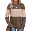 WIHOLL Sweaters for Women Lightweight Fall Tops Pullover Long Sleeve Shirts(T-chocolate Brown+apricot)