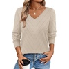 WIHOLL Sweaters for Women V Neck Casual Knit Long Sleeve Tops Lightweight Pullover Clothes Fall Fashion Outfits 2026(Apricot)