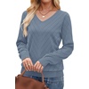 WIHOLL Sweaters for Women V Neck Casual Knit Long Sleeve Tops Lightweight Pullover Clothes Fall Fashion Outfits 2026(Blue Grey)