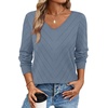 WIHOLL Sweaters for Women V Neck Casual Knit Long Sleeve Tops Lightweight Pullover Clothes Fall Fashion Outfits 2026(Blue Grey)