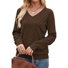 WIHOLL Sweaters for Women V Neck Casual Knit Long Sleeve Tops Lightweight Pullover Clothes Fall Fashion Outfits 2026(Brown)