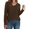 WIHOLL Sweaters for Women V Neck Casual Knit Long Sleeve Tops Lightweight Pullover Clothes Fall Fashion Outfits 2026(Brown)