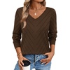 WIHOLL Sweaters for Women V Neck Casual Knit Long Sleeve Tops Lightweight Pullover Clothes Fall Fashion Outfits 2026(Brown)