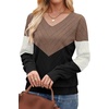 WIHOLL Sweaters for Women V Neck Casual Knit Long Sleeve Tops Lightweight Pullover Clothes Fall Fashion Outfits 2026(Coffee Black White)