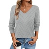 WIHOLL Sweaters for Women V Neck Casual Knit Long Sleeve Tops Lightweight Pullover Clothes Fall Fashion Outfits 2026(Grey)