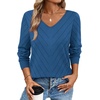 WIHOLL Sweaters for Women V Neck Casual Knit Long Sleeve Tops Lightweight Pullover Clothes Fall Fashion Outfits 2026(Grey Blue)