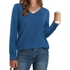 WIHOLL Sweaters for Women V Neck Casual Knit Long Sleeve Tops Lightweight Pullover Clothes Fall Fashion Outfits 2026(Grey Blue)