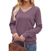 WIHOLL Sweaters for Women V Neck Casual Knit Long Sleeve Tops Lightweight Pullover Clothes Fall Fashion Outfits 2026(Grey Purple)