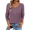 WIHOLL Sweaters for Women V Neck Casual Knit Long Sleeve Tops Lightweight Pullover Clothes Fall Fashion Outfits 2026(Grey Purple)