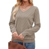 WIHOLL Sweaters for Women V Neck Casual Knit Long Sleeve Tops Lightweight Pullover Clothes Fall Fashion Outfits 2026(Khaki)