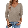 WIHOLL Sweaters for Women V Neck Casual Knit Long Sleeve Tops Lightweight Pullover Clothes Fall Fashion Outfits 2026(Khaki)