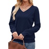 WIHOLL Sweaters for Women V Neck Casual Knit Long Sleeve Tops Lightweight Pullover Clothes Fall Fashion Outfits 2026(Navy)