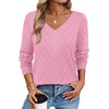 WIHOLL Sweaters for Women V Neck Casual Knit Long Sleeve Tops Lightweight Pullover Clothes Fall Fashion Outfits 2026(Pink)