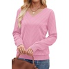 WIHOLL Sweaters for Women V Neck Casual Knit Long Sleeve Tops Lightweight Pullover Clothes Fall Fashion Outfits 2026(Pink)