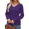 WIHOLL Sweaters for Women V Neck Casual Knit Long Sleeve Tops Lightweight Pullover Clothes Fall Fashion Outfits 2026(Purple)