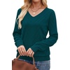 WIHOLL Sweaters for Women V Neck Casual Knit Long Sleeve Tops Lightweight Pullover Clothes Fall Fashion Outfits 2026(Teal)