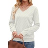 WIHOLL Sweaters for Women V Neck Casual Knit Long Sleeve Tops Lightweight Pullover Clothes Fall Fashion Outfits 2026(White)
