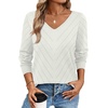 WIHOLL Sweaters for Women V Neck Casual Knit Long Sleeve Tops Lightweight Pullover Clothes Fall Fashion Outfits 2026(White)