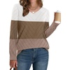 WIHOLL Sweaters for Women V Neck Casual Knit Long Sleeve Tops Lightweight Pullover Clothes Fall Fashion Outfits 2026(White Brown Khaki)