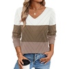 WIHOLL Sweaters for Women V Neck Casual Knit Long Sleeve Tops Lightweight Pullover Clothes Fall Fashion Outfits 2026(White Brown Khaki)