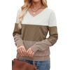 WIHOLL Sweaters for Women V Neck Casual Knit Long Sleeve Tops Lightweight Pullover Clothes Fall Fashion Outfits 2026(White Brown Khaki)