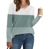 WIHOLL Sweaters for Women V Neck Casual Knit Long Sleeve Tops Lightweight Pullover Clothes Fall Fashion Outfits 2026(White Green Mint)