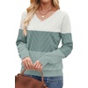 WIHOLL Sweaters for Women V Neck Casual Knit Long Sleeve Tops Lightweight Pullover Clothes Fall Fashion Outfits 2026(White Green Mint)