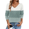 WIHOLL Sweaters for Women V Neck Casual Knit Long Sleeve Tops Lightweight Pullover Clothes Fall Fashion Outfits 2026(White Green Mint)