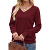 WIHOLL Sweaters for Women V Neck Casual Knit Long Sleeve Tops Lightweight Pullover Clothes Fall Fashion Outfits 2026(Wine Red)