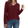 WIHOLL Sweaters for Women V Neck Casual Knit Long Sleeve Tops Lightweight Pullover Clothes Fall Fashion Outfits 2026(Wine Red)