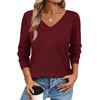WIHOLL Sweaters for Women V Neck Casual Knit Long Sleeve Tops Lightweight Pullover Clothes Fall Fashion Outfits 2026(Wine Red)