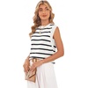 WIHOLL Tank Tops for Women Summer Lightweight Sweater Fashion Clothing Crew Neck T Shirts Cap Sleeve Business Casual Outfit(Black White Stripes)