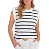 WIHOLL Tank Tops for Women Summer Lightweight Sweater Fashion Clothing Crew Neck T Shirts Cap Sleeve Business Casual Outfit(Black White Stripes)