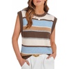 WIHOLL Tank Tops for Women Summer Lightweight Sweater Fashion Clothing Crew Neck T Shirts Cap Sleeve Business Casual Outfit(Brown Blue Stripes)