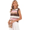 WIHOLL Tank Tops for Women Summer Lightweight Sweater Fashion Clothing Crew Neck T Shirts Cap Sleeve Business Casual Outfit(Brown Pink Stripes)