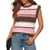 WIHOLL Tank Tops for Women Summer Lightweight Sweater Fashion Clothing Crew Neck T Shirts Cap Sleeve Business Casual Outfit(Brown Pink Stripes)