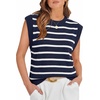 WIHOLL Tank Tops for Women Summer Lightweight Sweater Fashion Clothing Crew Neck T Shirts Cap Sleeve Business Casual Outfit(Navy White Stripes)