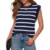 WIHOLL Tank Tops for Women Summer Lightweight Sweater Fashion Clothing Crew Neck T Shirts Cap Sleeve Business Casual Outfit(Navy White Stripes)