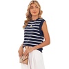 WIHOLL Tank Tops for Women Summer Lightweight Sweater Fashion Clothing Crew Neck T Shirts Cap Sleeve Business Casual Outfit(Navy White Stripes)