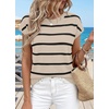 WIHOLL Womens Lightweight Sweater Spring Summer Fall Outfits Cap Sleeve Hollow Out Knit Fashion Clothing 2026(3-khaki Black Stripes)