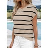 WIHOLL Womens Lightweight Sweater Spring Summer Fall Outfits Cap Sleeve Hollow Out Knit Fashion Clothing 2026(3-khaki Black Stripes)