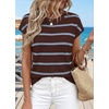 WIHOLL Womens Lightweight Sweater Spring Summer Fall Outfits Cap Sleeve Hollow Out Knit Fashion Clothing 2026(Blue Brown Stripes)