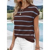 WIHOLL Womens Lightweight Sweater Spring Summer Fall Outfits Cap Sleeve Hollow Out Knit Fashion Clothing 2026(Blue Brown Stripes)