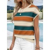 WIHOLL Womens Lightweight Sweater Spring Summer Fall Outfits Cap Sleeve Hollow Out Knit Fashion Clothing 2026(Green Orange Stripes)