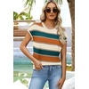 WIHOLL Womens Lightweight Sweater Spring Summer Fall Outfits Cap Sleeve Hollow Out Knit Fashion Clothing 2026(Green Orange Stripes)