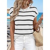 WIHOLL Womens Lightweight Sweater Spring Summer Fall Outfits Cap Sleeve Hollow Out Knit Fashion Clothing 2026(White Black Stripes)