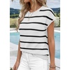 WIHOLL Womens Lightweight Sweater Spring Summer Fall Outfits Cap Sleeve Hollow Out Knit Fashion Clothing 2026(White Black Stripes)