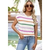 WIHOLL Womens Lightweight Sweater Spring Summer Fall Outfits Cap Sleeve Hollow Out Knit Fashion Clothing 2026(White Rainbow)