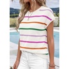 WIHOLL Womens Lightweight Sweater Spring Summer Fall Outfits Cap Sleeve Hollow Out Knit Fashion Clothing 2026(White Rainbow)
